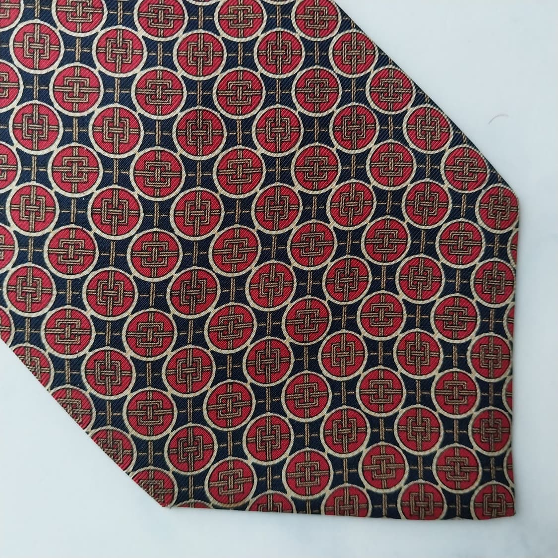 발망 실크 네이비&레드 기하학 패턴 넥타이 9.7cm A+등급 K1624 상품이미지9