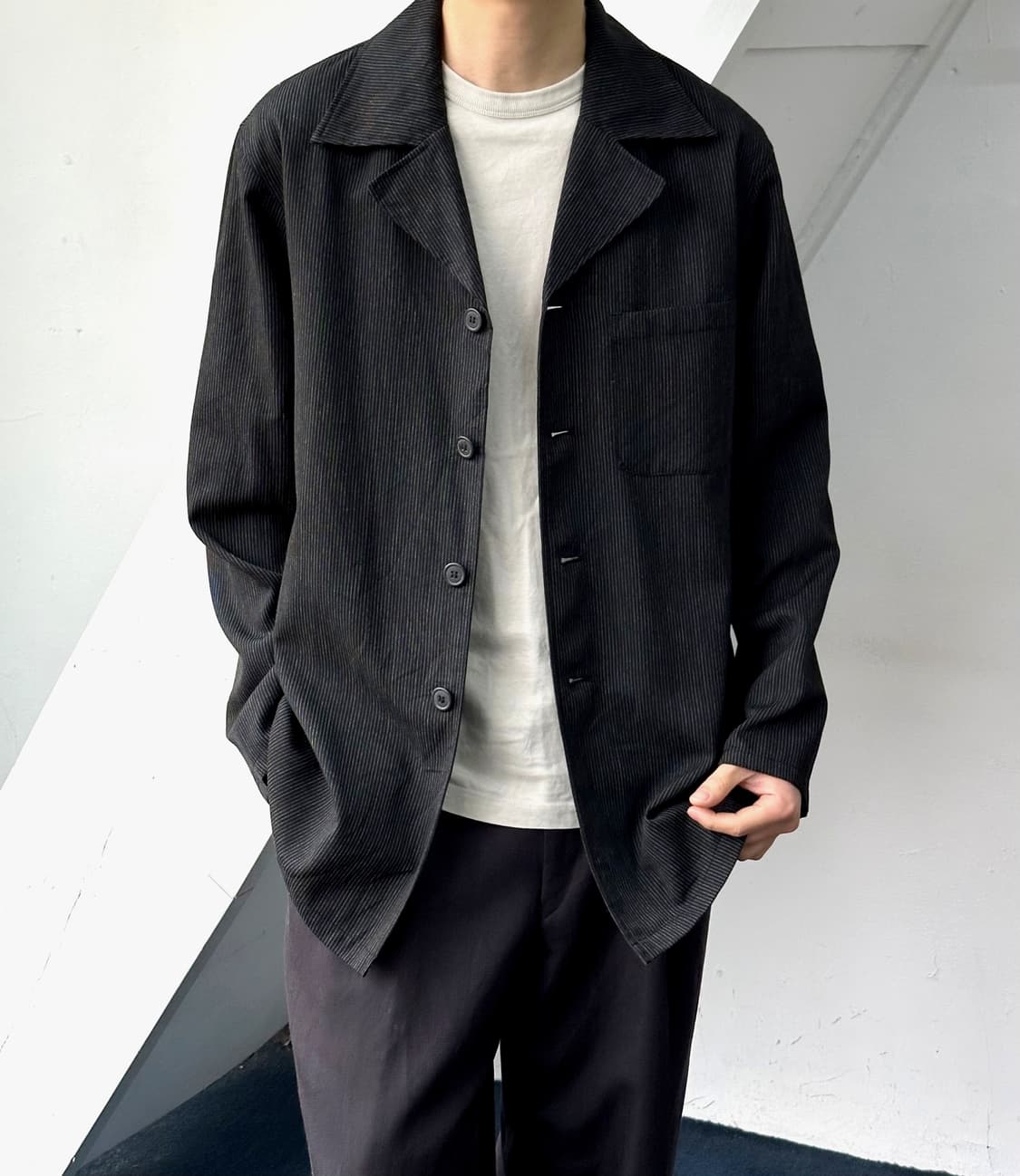 Pinstripe design collar L/S shirt 상품이미지2