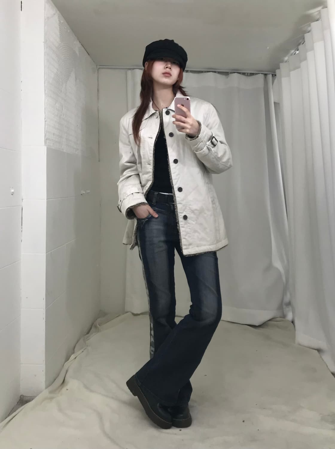 빈티지 화이트 퍼 버튼 자켓 상품이미지1