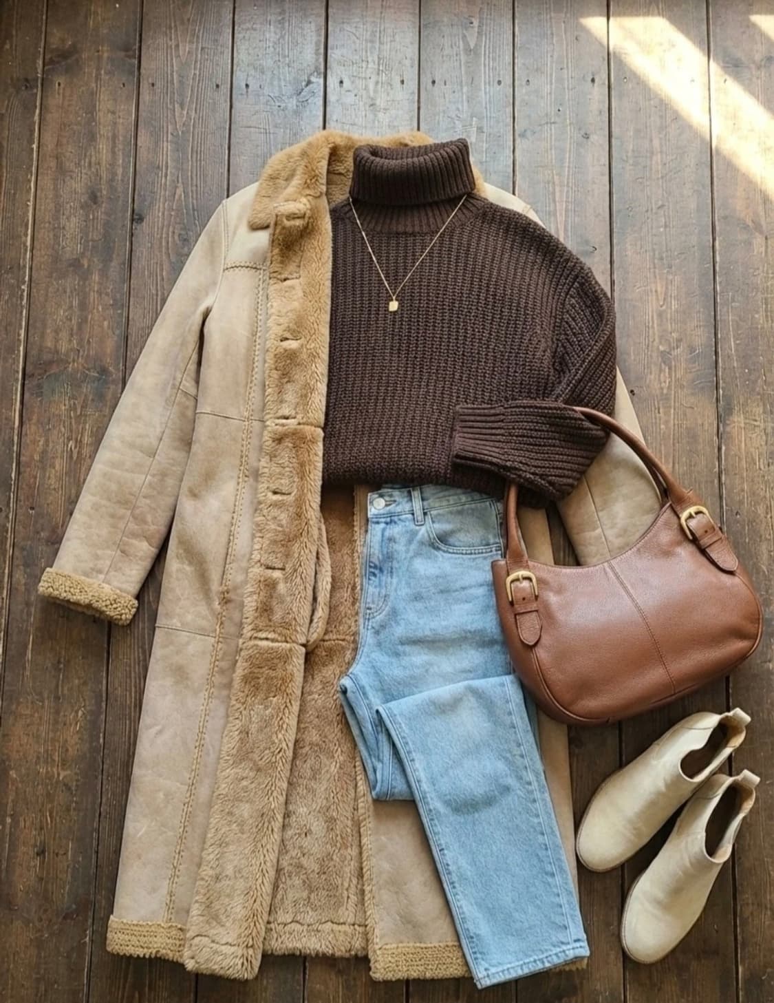 Elie Tahari  무스탕코트 베이지 스웨이드 가죽 롱 상품이미지2