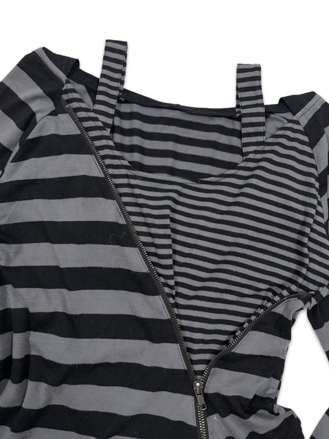 빈티지 스트라이프 언벨런스 펑크 집업 후드 상품이미지3