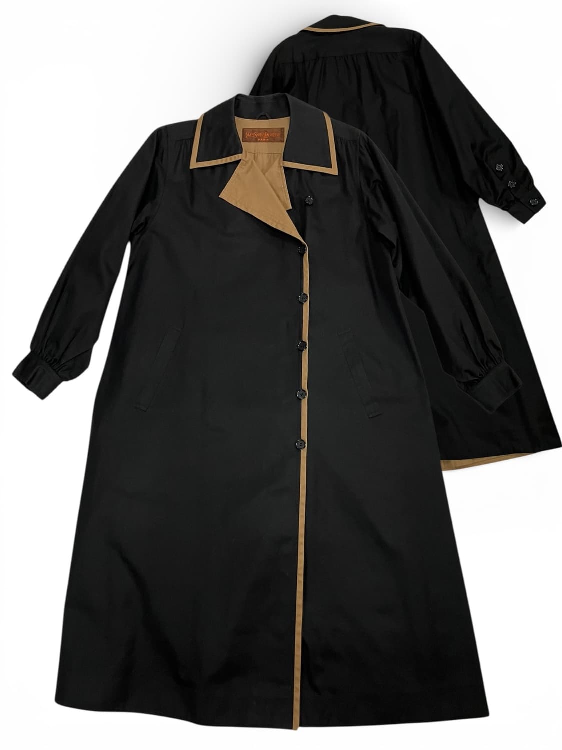 입생로랑 블랙 배색 롱 코트 M 상품이미지1