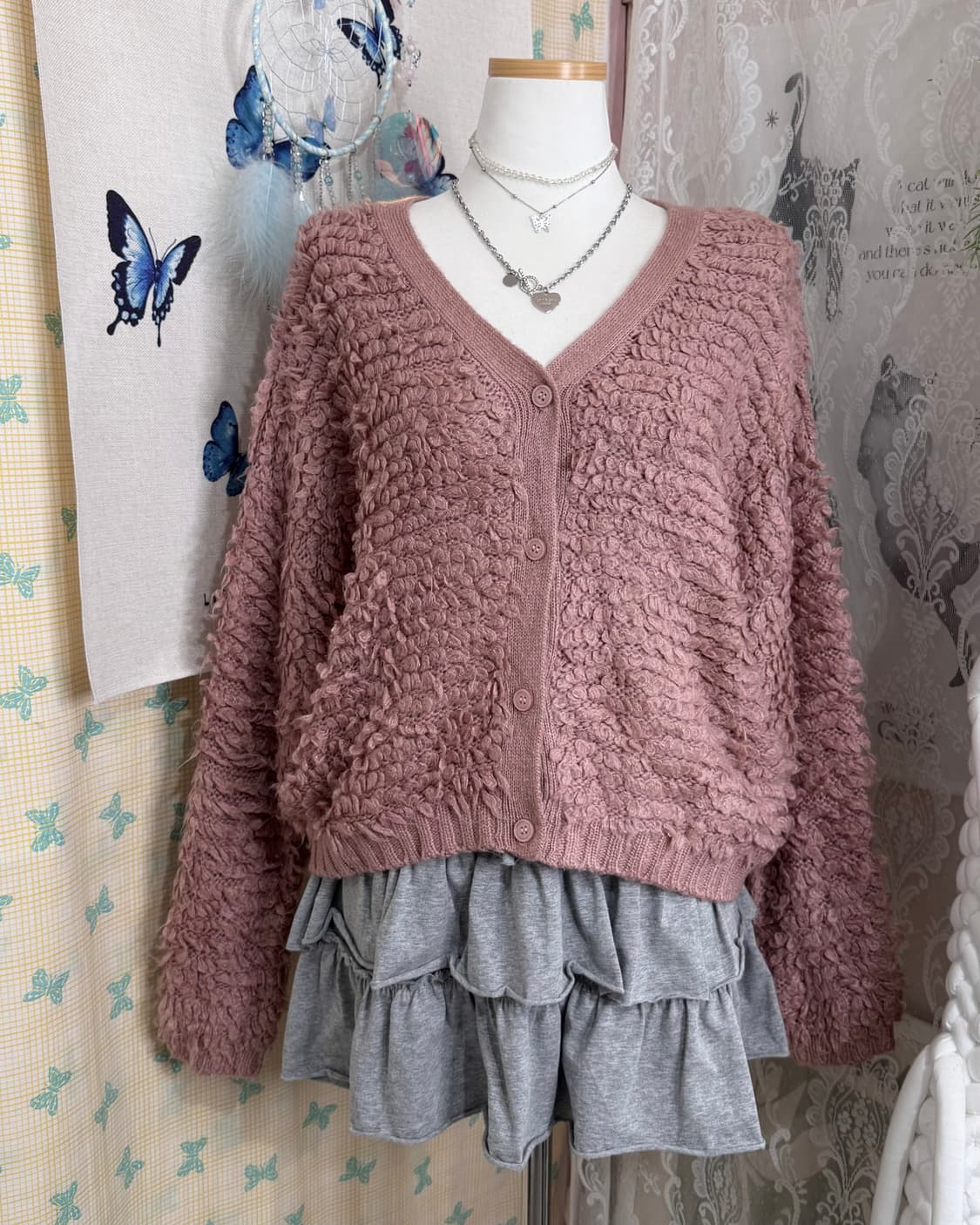 핑크 뽀글이 니트 가디건 상품이미지4