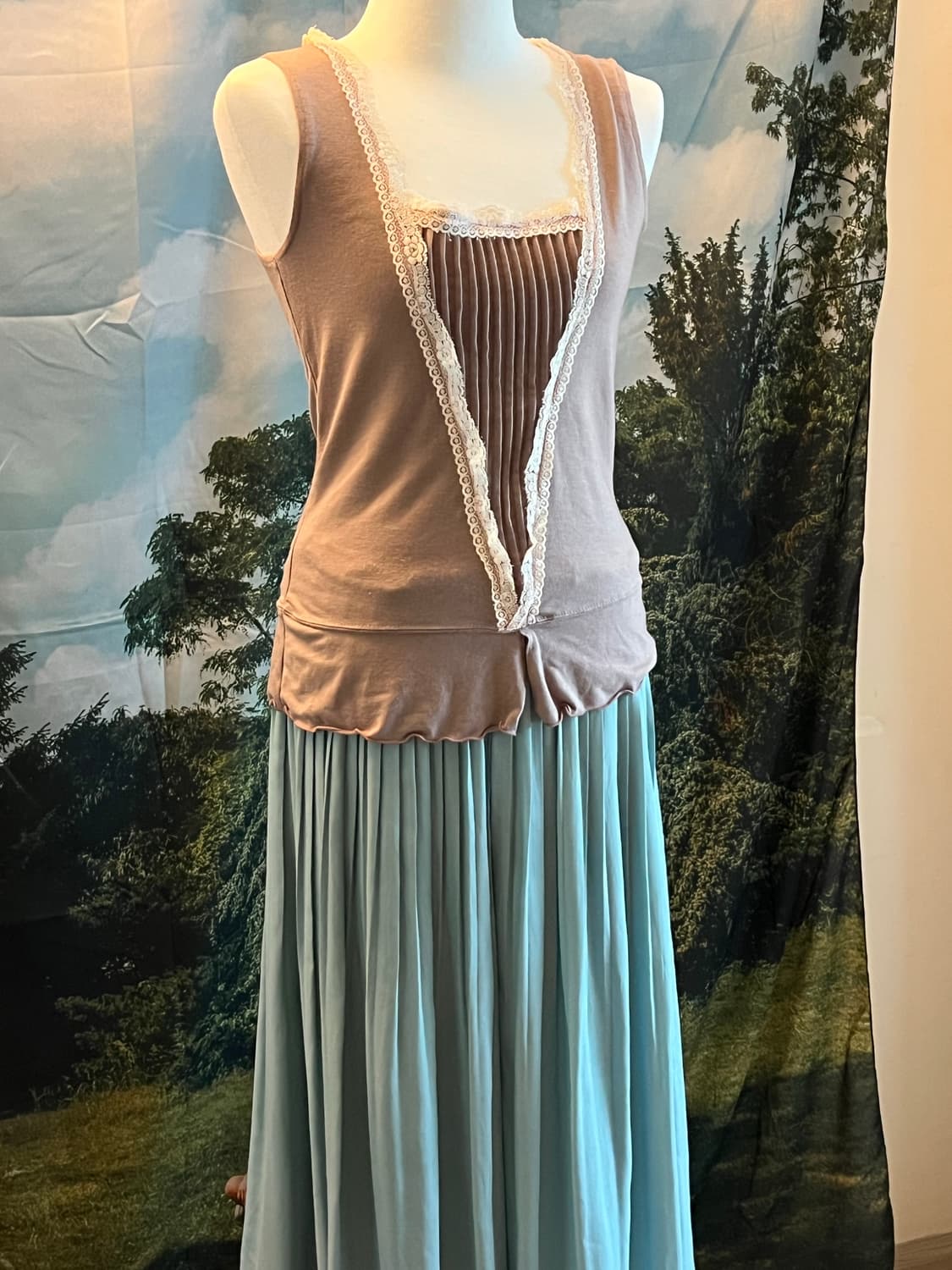 lace sleeveless long pleated skirt 상품이미지2