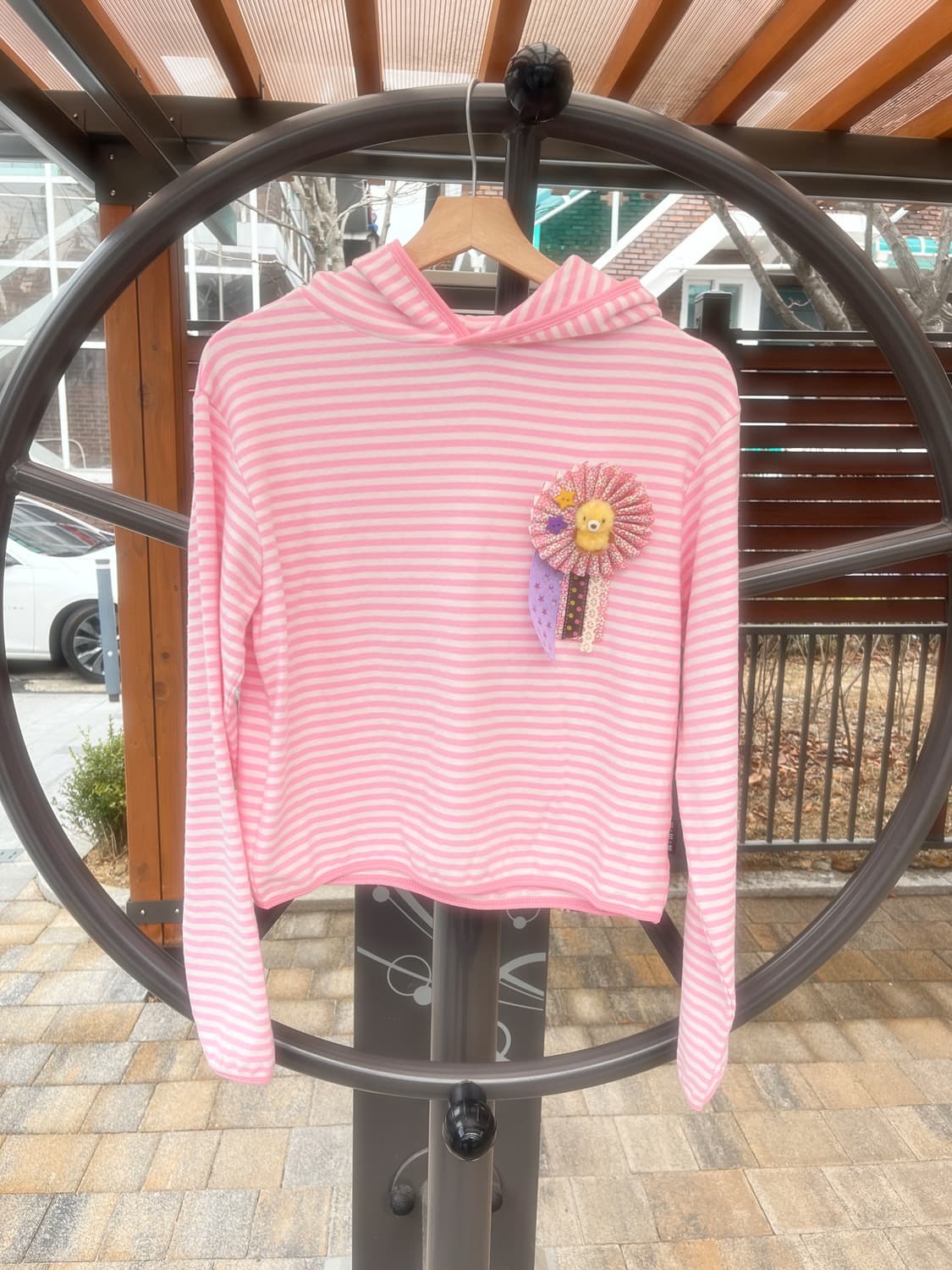연핑크 스트라이프 후드티 + 로제트 세트 🍓 상품이미지2