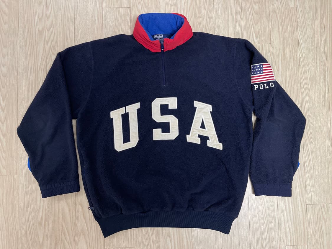 90s 폴로 랄프로렌 USA 빅로고 하프 짚 플리스 상품이미지1