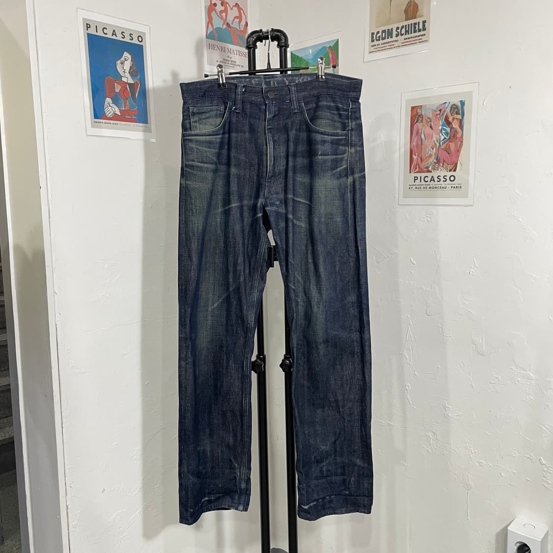 펑크 큐빅 진청 데님 팬츠 상품이미지2