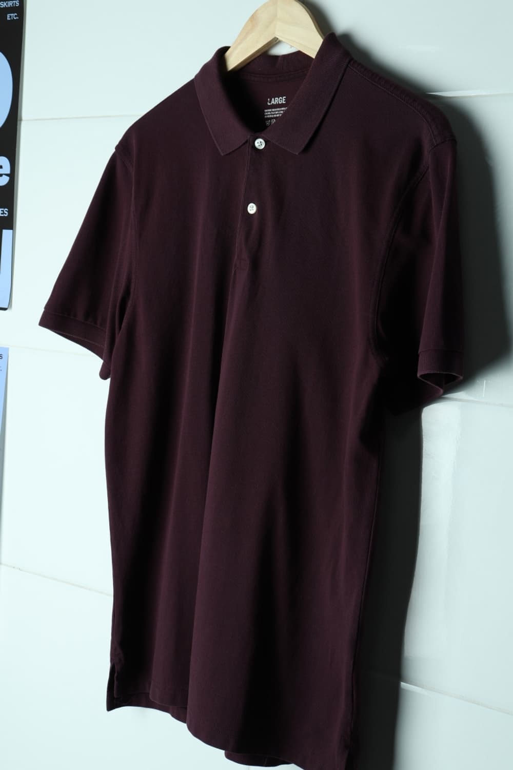 (L-XL) 지오다노 반팔 카라 티셔츠 버건디 무지 올드스쿨-H32887 상품이미지1