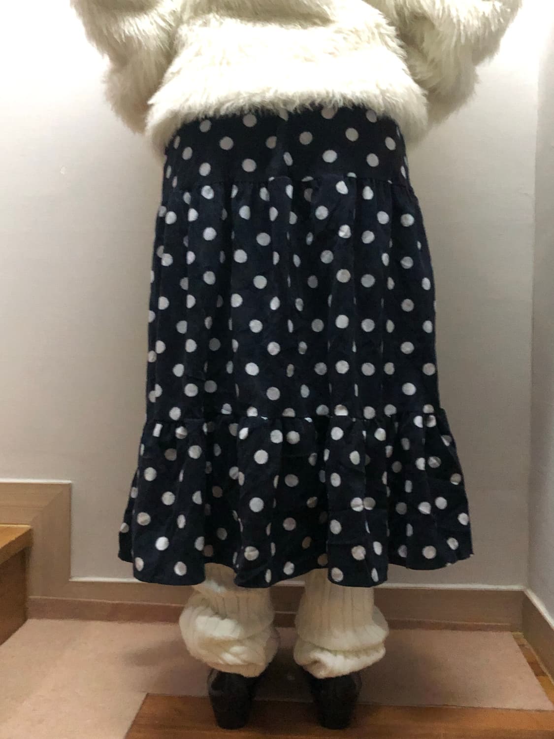 빈티지 블랙 도트 코듀로이 롱 스커트 상품이미지7