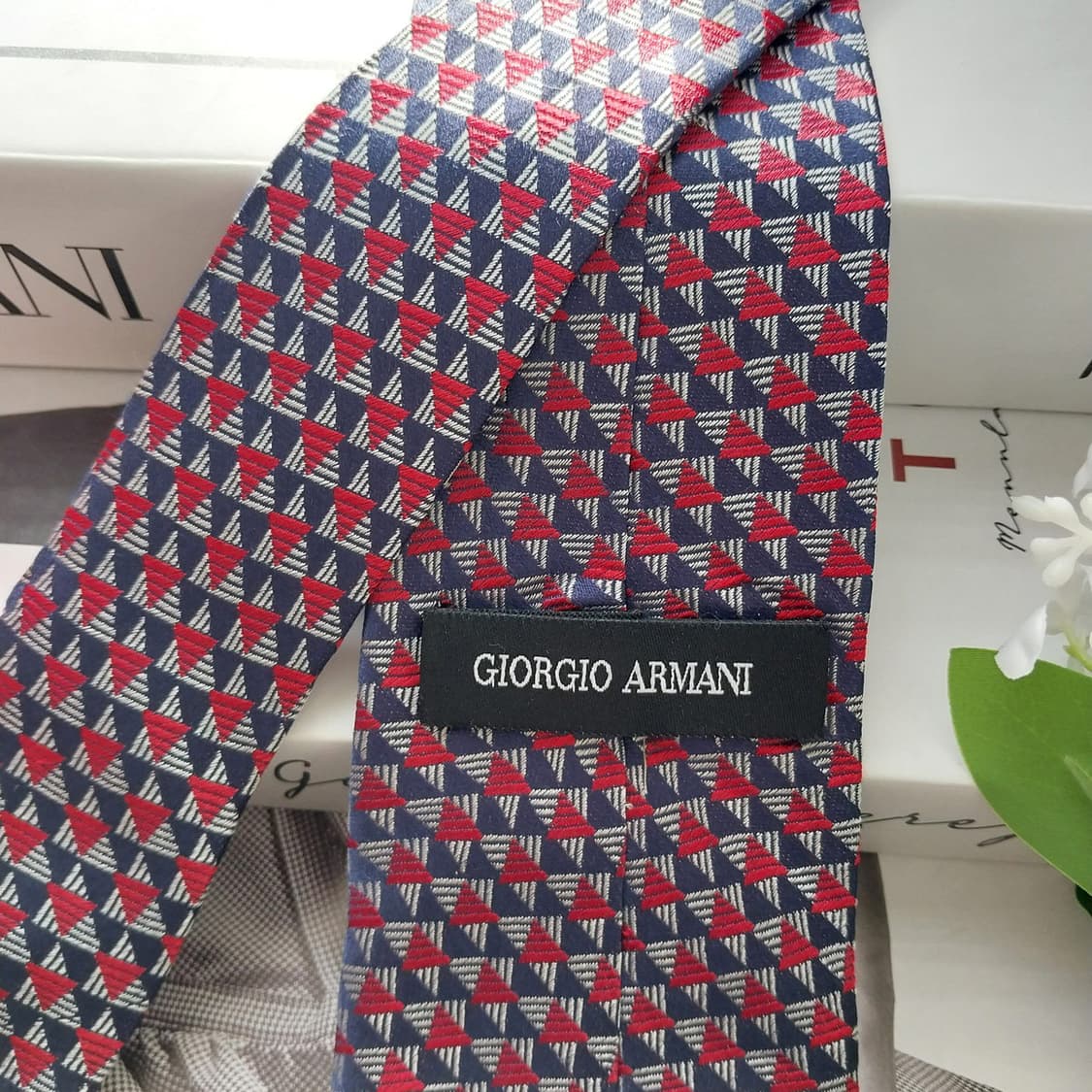 조르지오 아르마니 실크 네이비 패턴 넥타이 8.6cm A+등급 K1688 상품이미지8