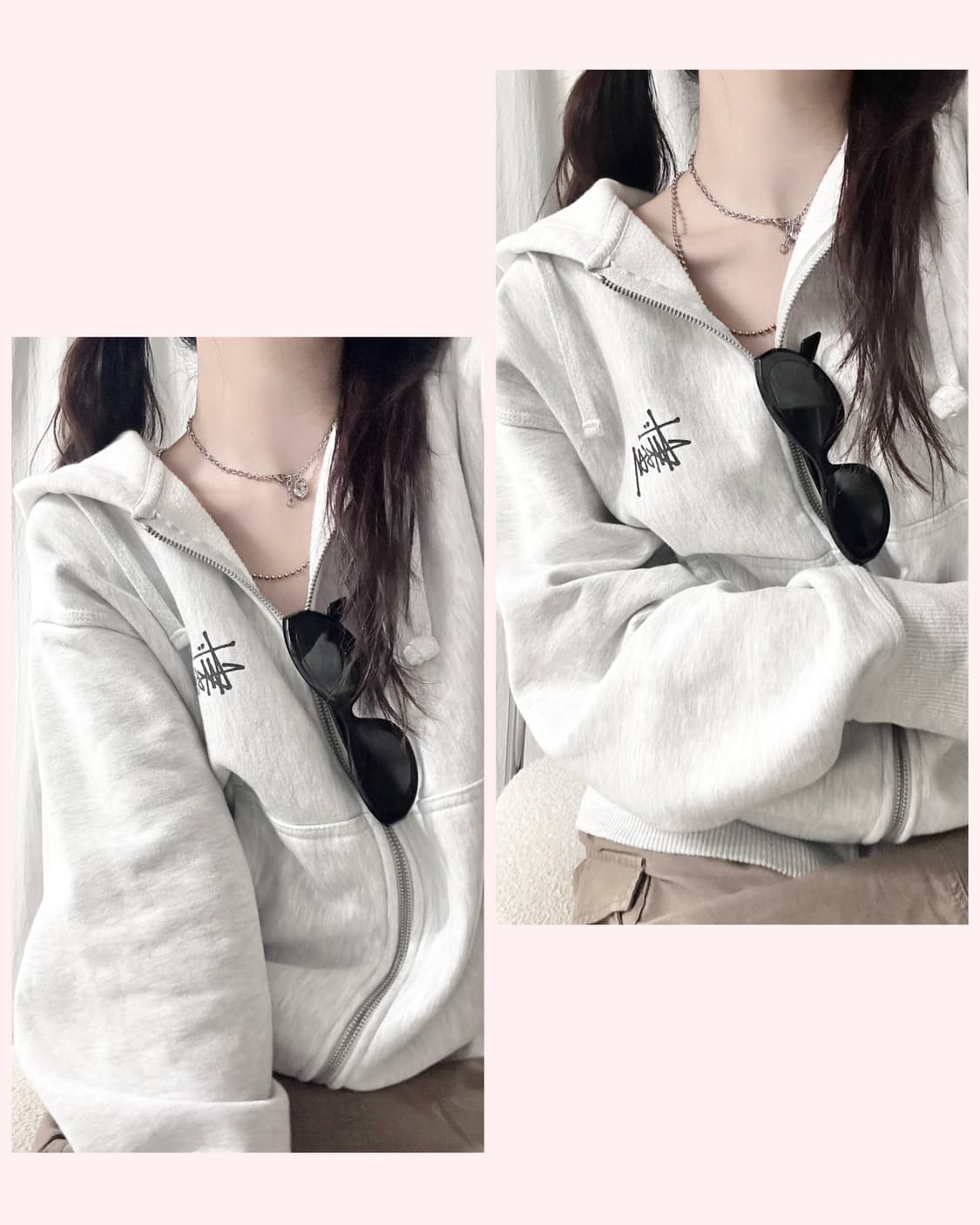 스투시 빅로고 멜란지그레이 후드집업 상품이미지1