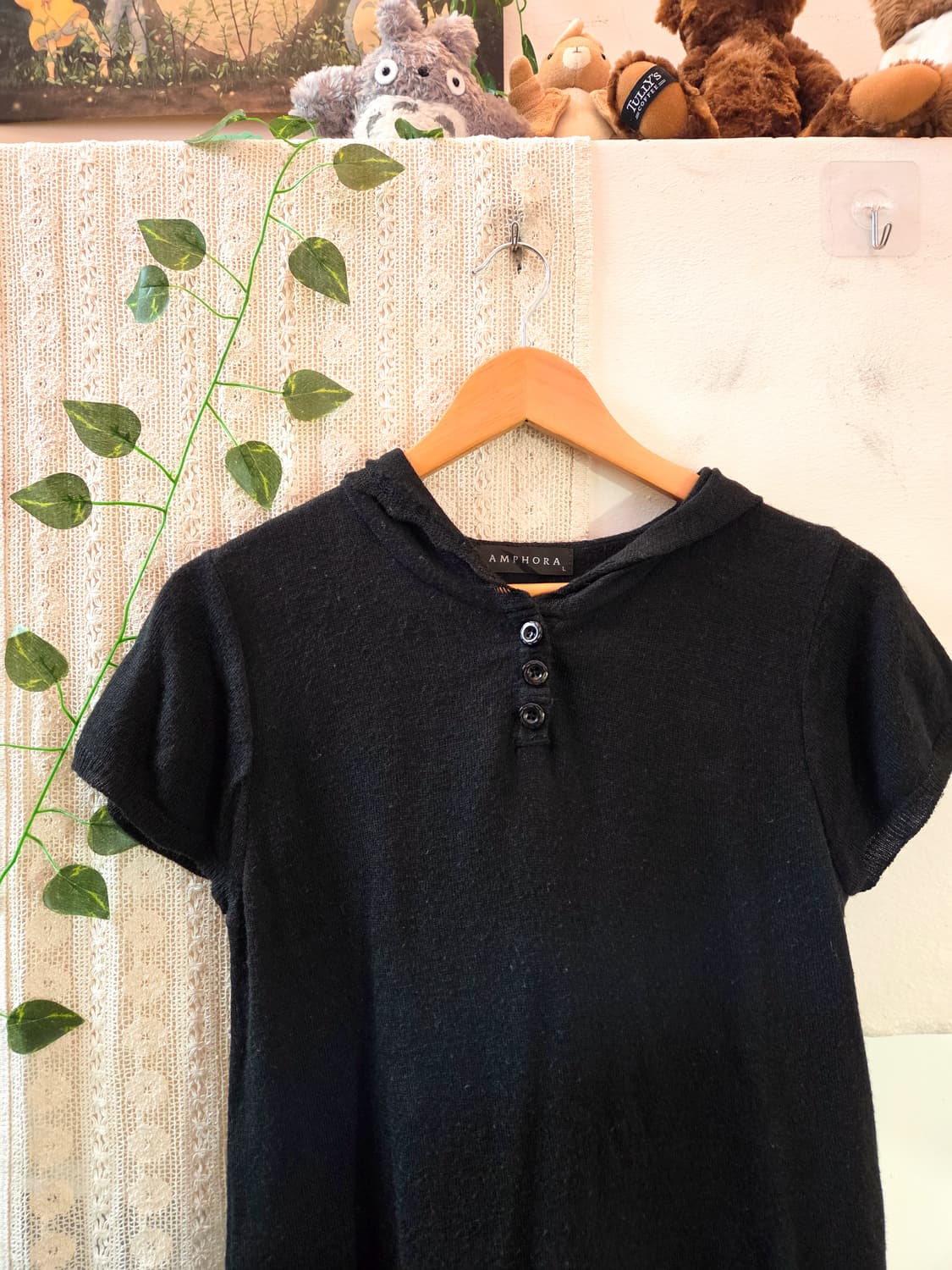 블랙 후드 반팔 니트 상품이미지2