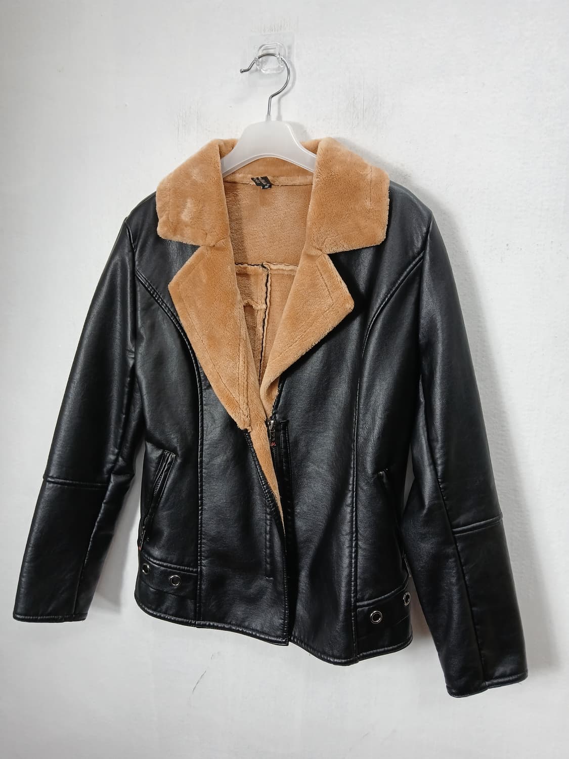 블랙 에코가죽 무스탕 자켓 55 S 새제품 상품이미지2