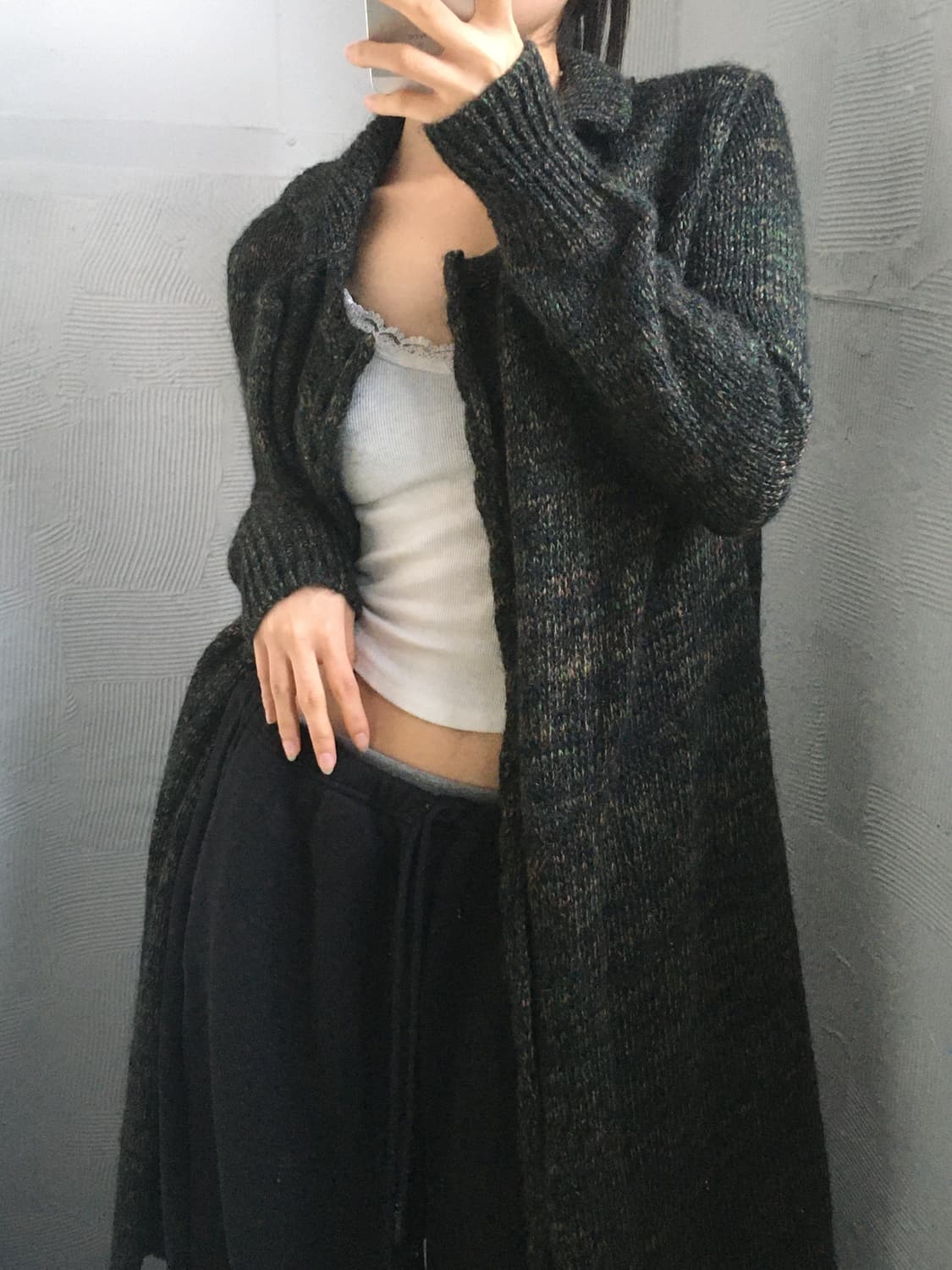 Y’s 요지야마모토 카키 모헤어 롱 오픈 가디건 상품이미지1