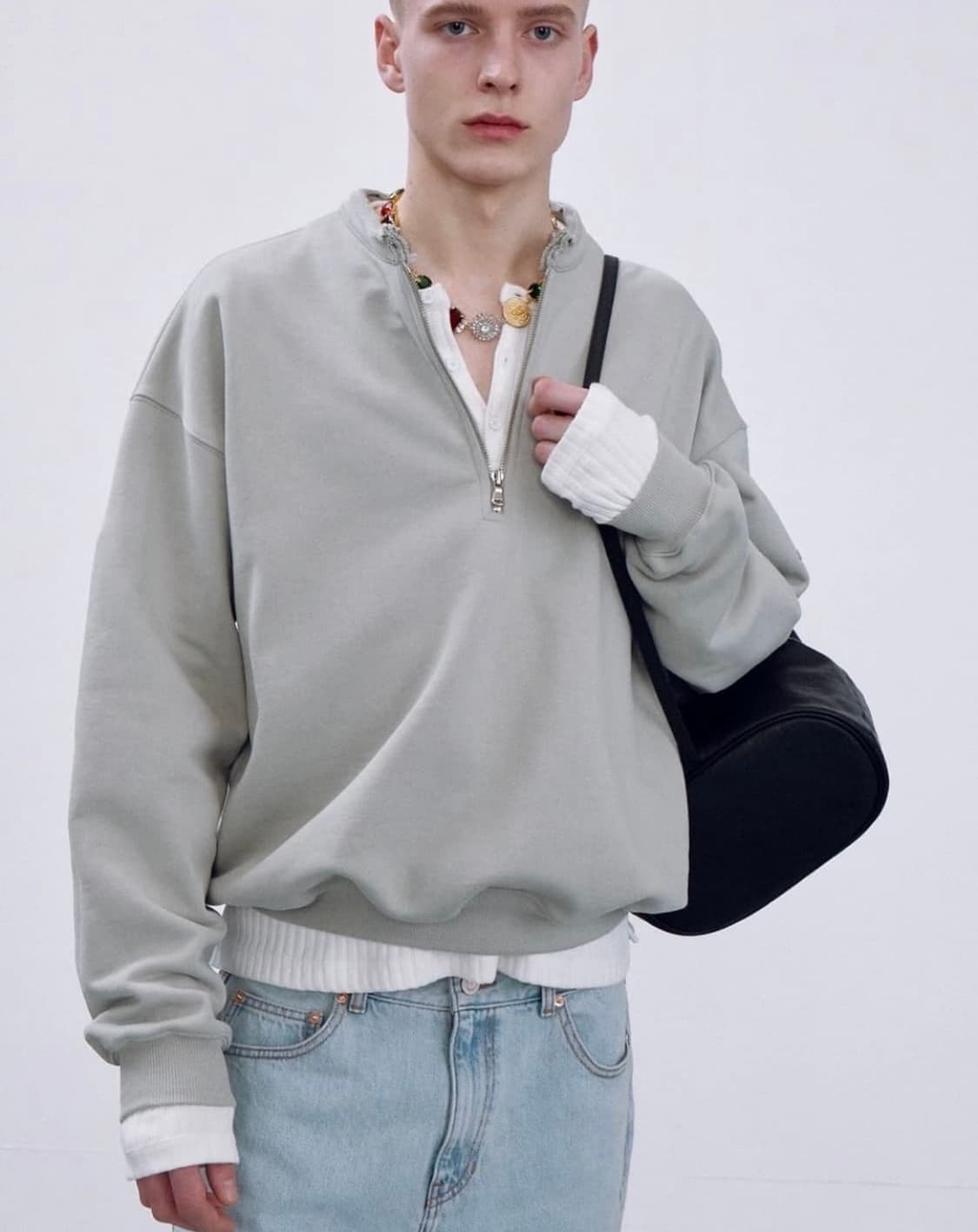 렉토 로우엣지 스탠드 카라 하프집업 그레이쉬카키 상품이미지1