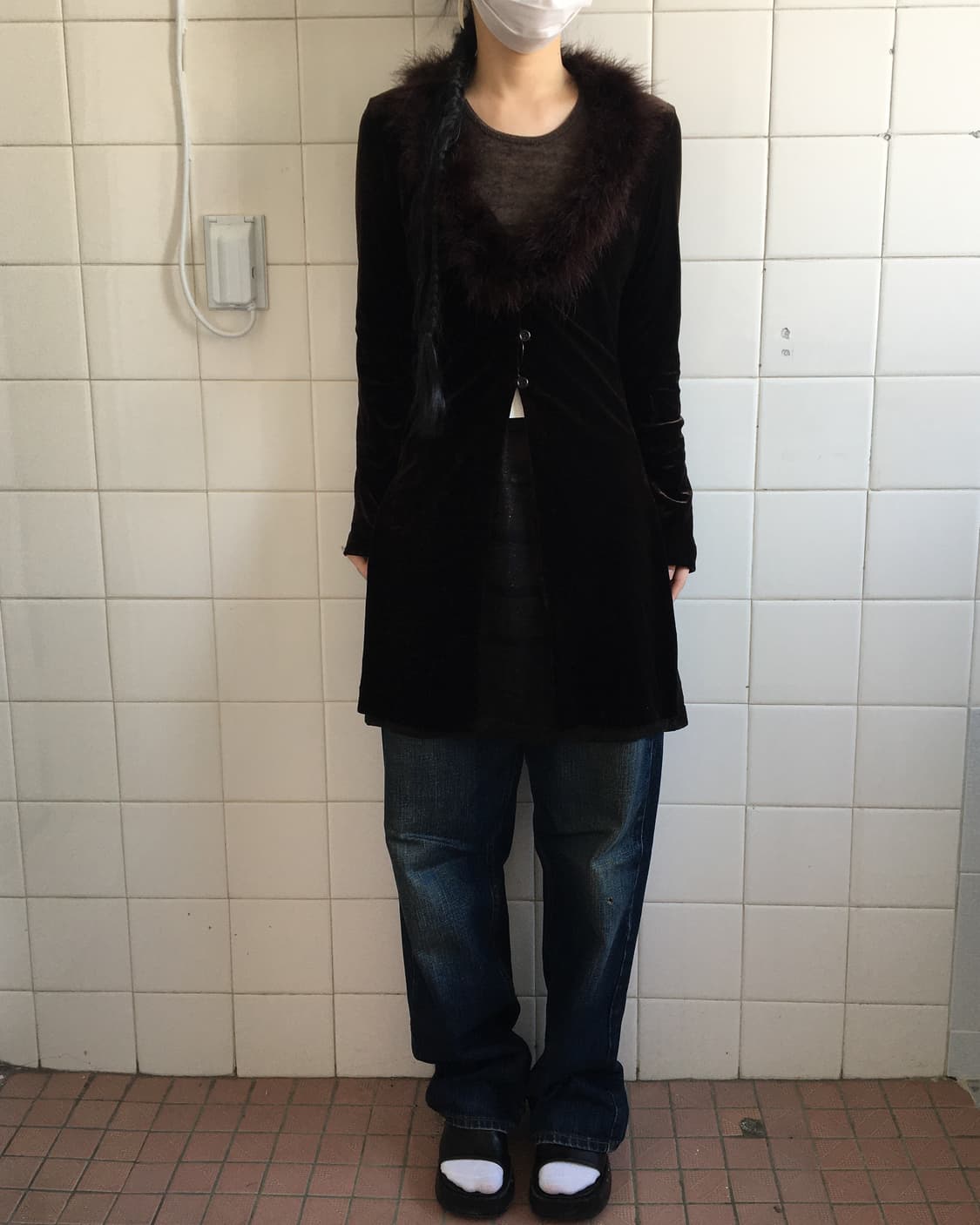 Fur trimming point velvet cardigan 상품이미지5