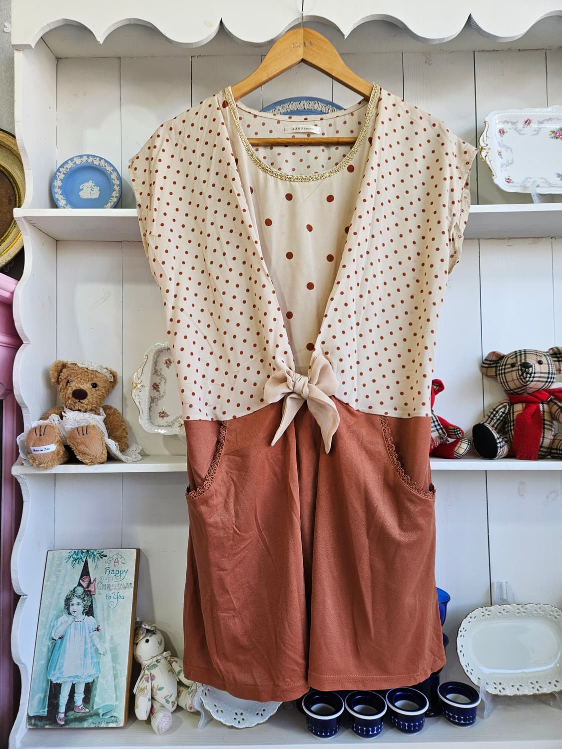 엑시즈팜(axes femme) 도트 리본 배색 원피스 상품이미지1