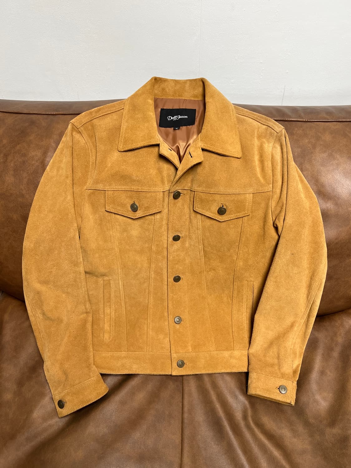 [M] 도프제이슨 리얼 소가죽 스웨이드 트러커 자켓 카멜 상품이미지1