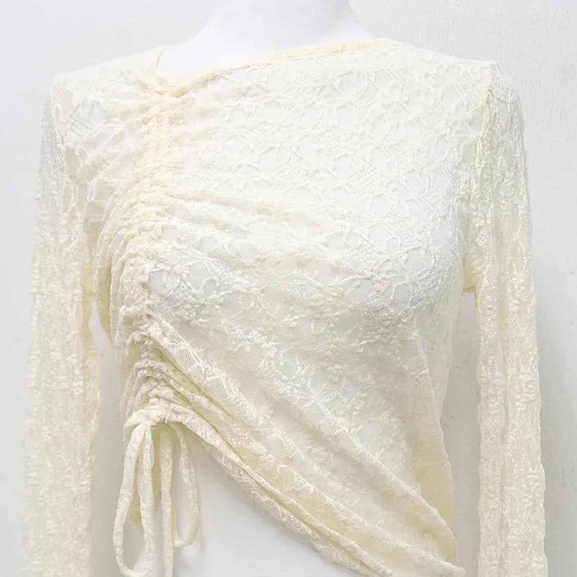 레이스 시스루 셔링 긴팔 티셔츠 66366 상품이미지3