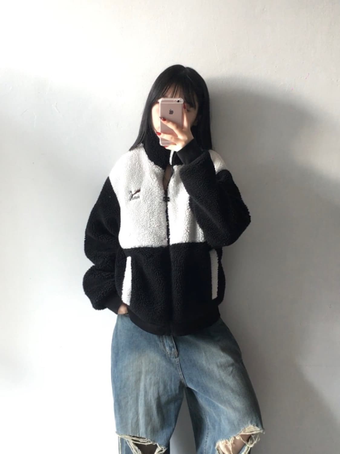 퓨마 자수 플리스집업 상품이미지1