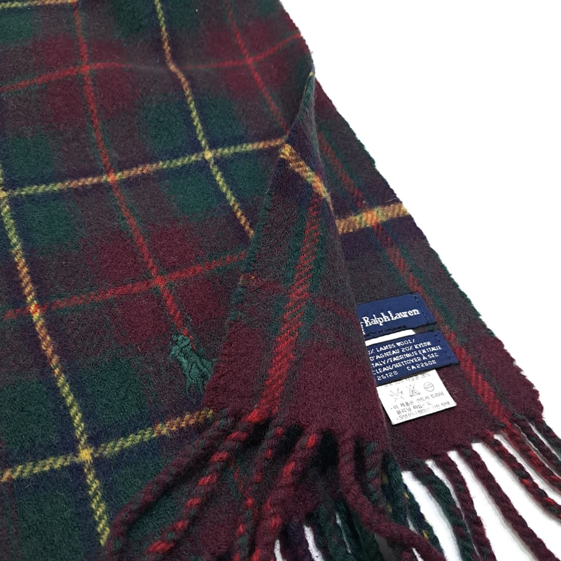 MX507 폴로 90s 이태리판 램스울 타탄체크 버건디 머플러목도리 상품이미지6