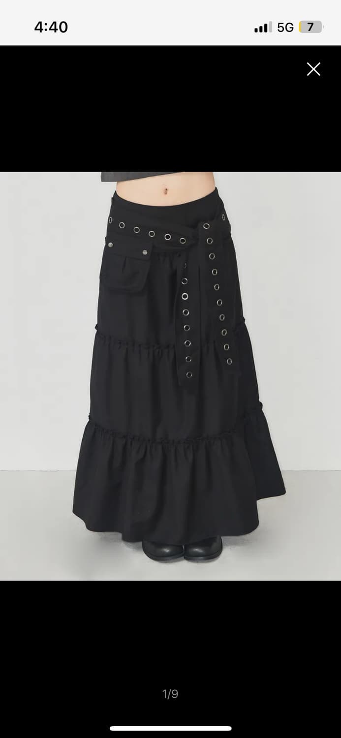 애즈유아 포켓 프릴 롱스커트 블랙 상품이미지1