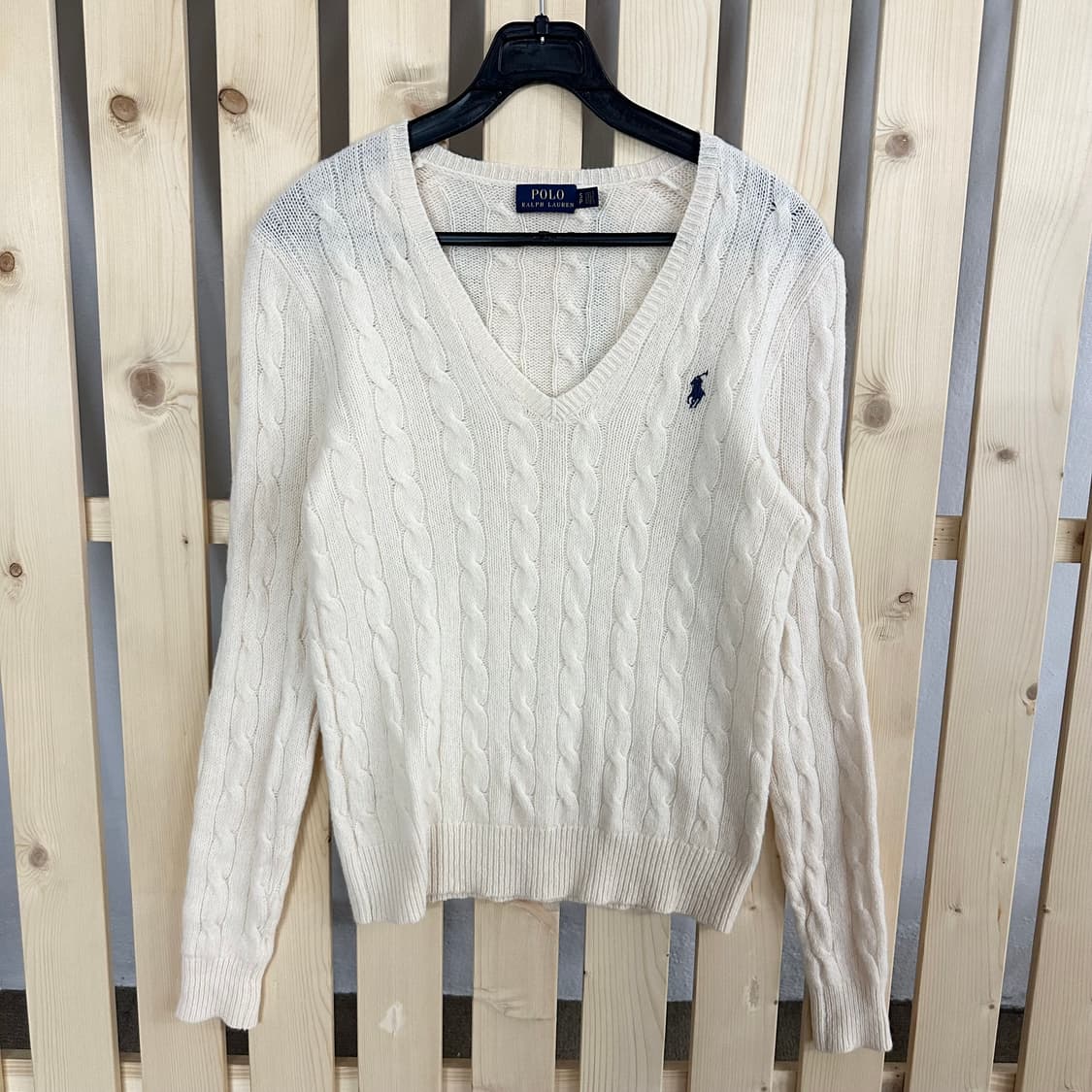 (S) 폴로 랄프로렌 아이보리 브이넥 케이블 니트 상품이미지1