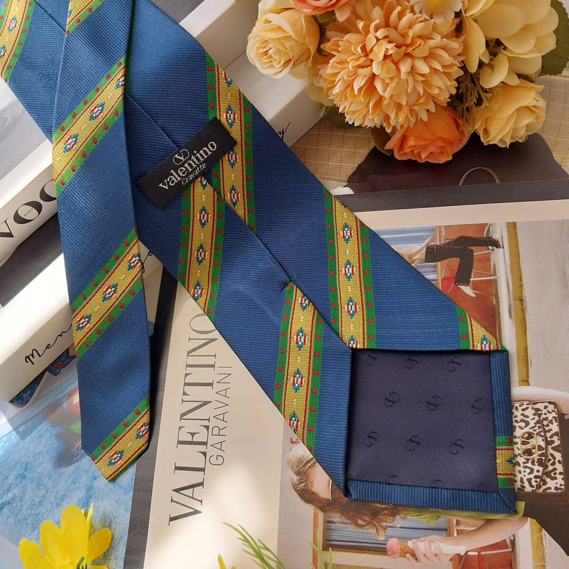 발렌티노 실크 블루 자카드 패턴 넥타이 9.6cm A+등급 K2581
 상품이미지5