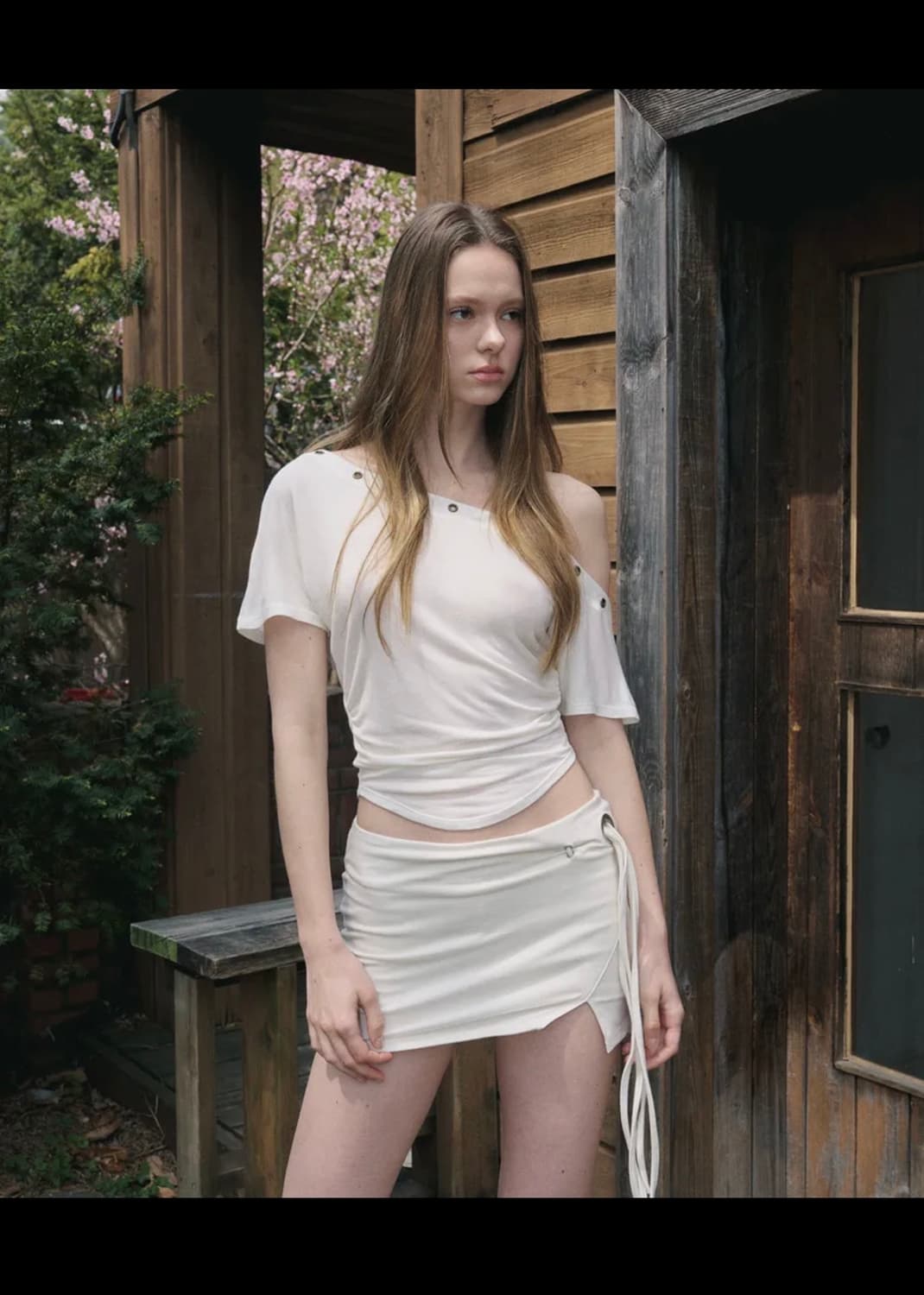 Harry Button Unbal Shirring Short Top 상품이미지1