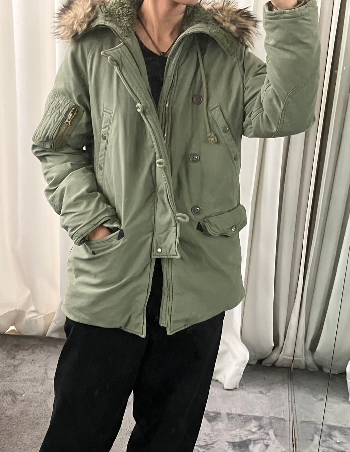 데님 앤 서플라이 폴로 랄프로렌 N3B 카키 밀리터리 후드 야상 M 상품이미지7