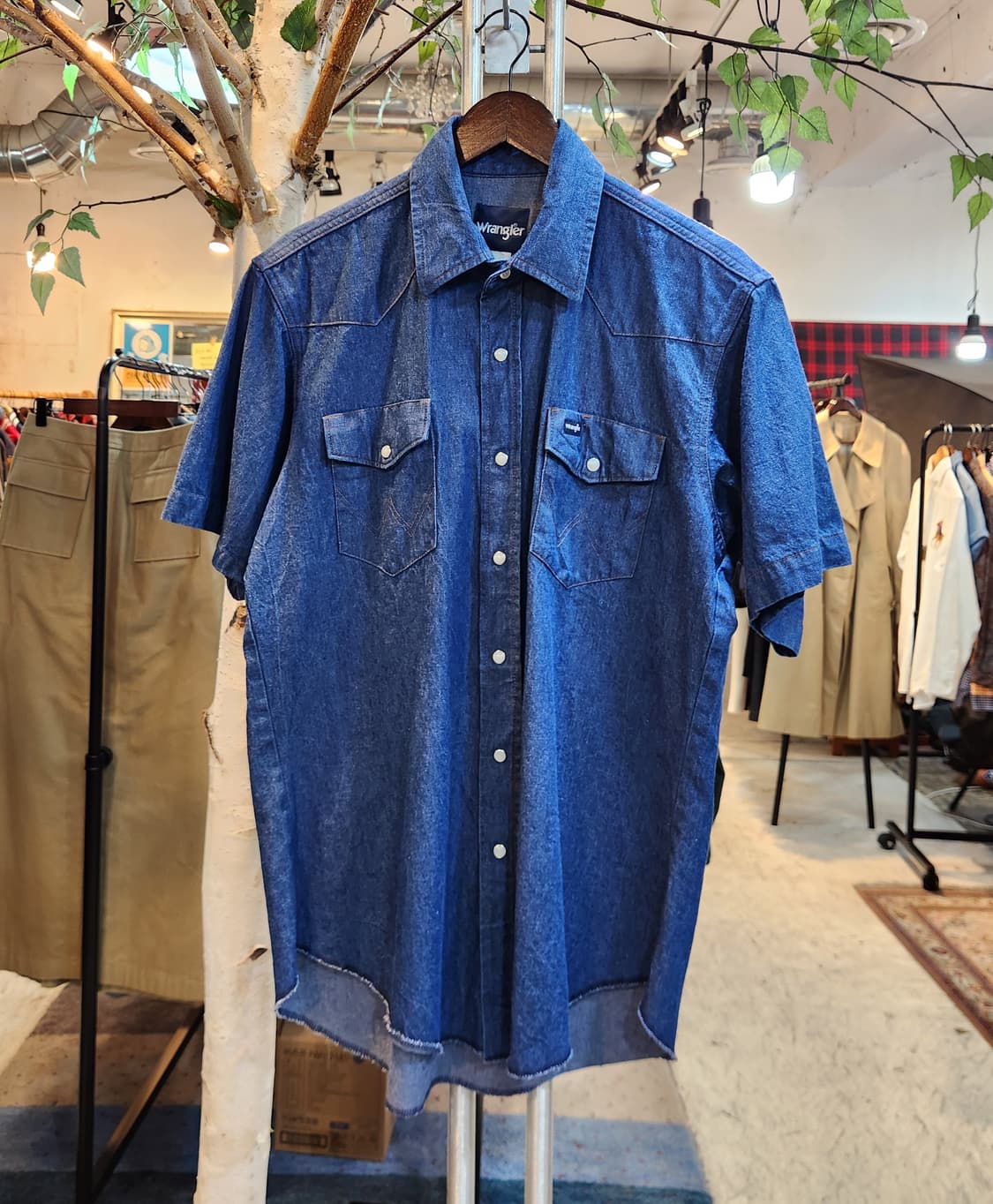 80-90s 랭글러 데님 카라 빈티지 반팔 셔츠 상품이미지1