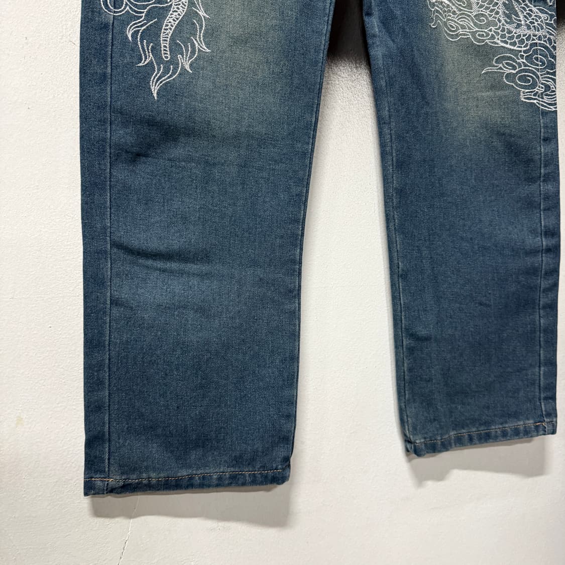 VTG 빈티지 카라쿠리맛 오리엔탈 용 자수 디테일 데님 와이드 팬츠 상품이미지5