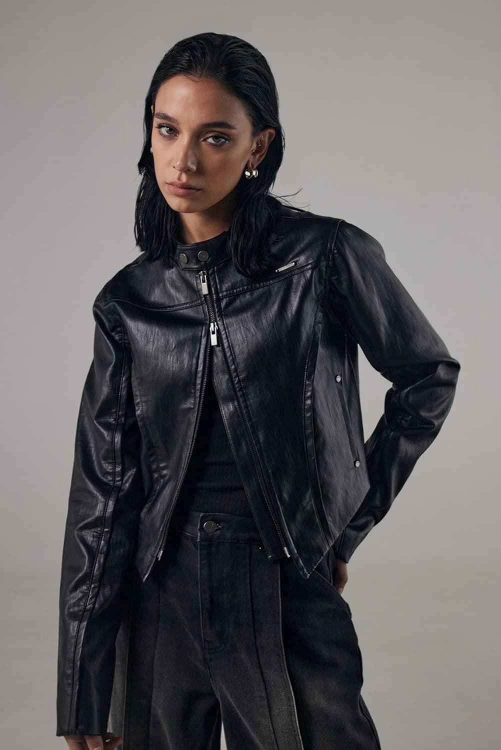 트리밍버드 레더 바이커 자켓 상품이미지1