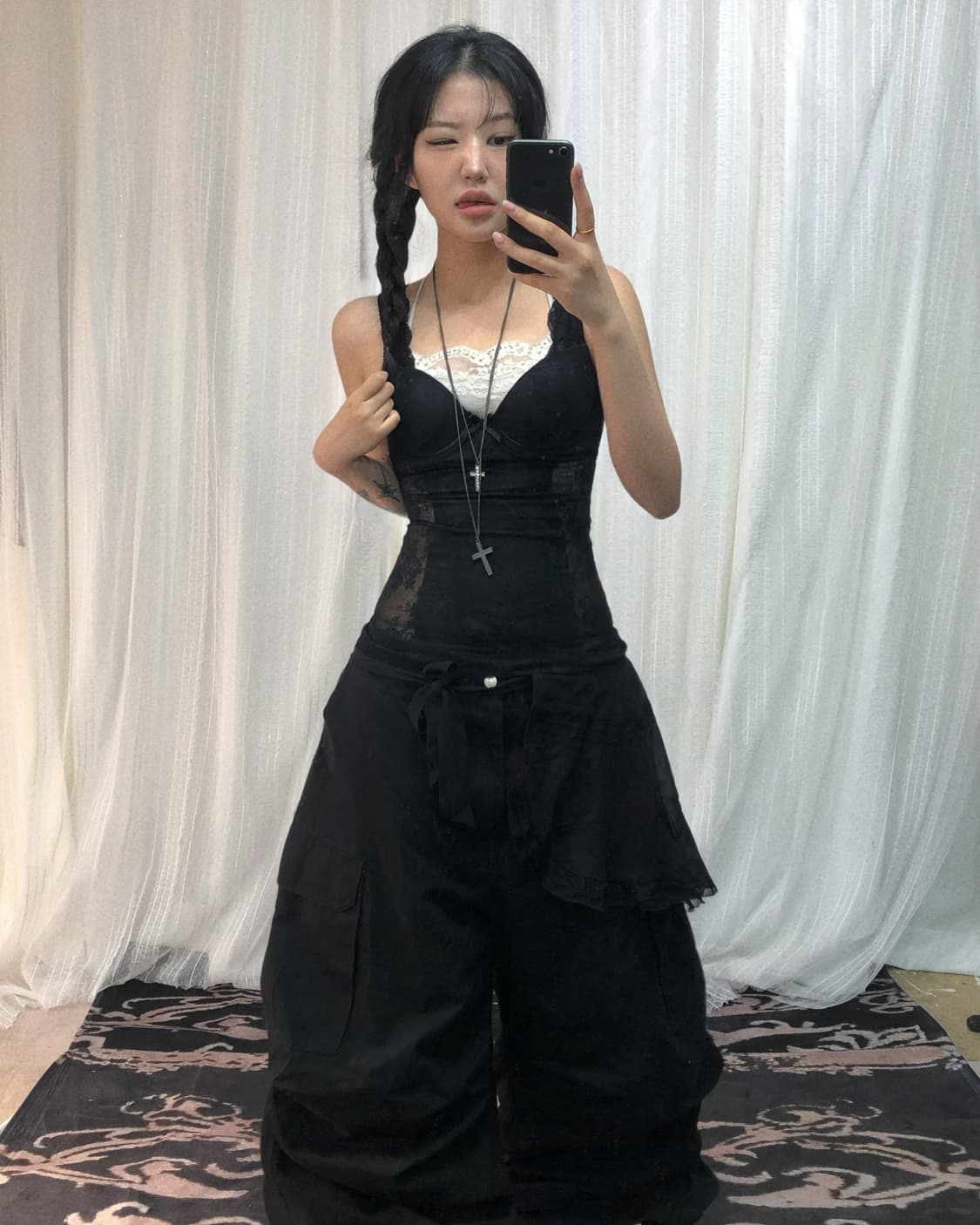 빈티지 레이스 도트 민트 블랙 세트 상품이미지5