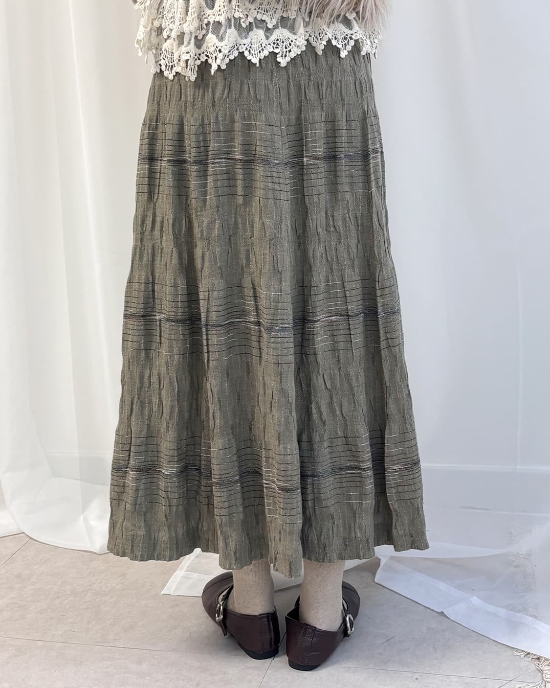 eimu khaki fairy texture long skirt 상품이미지2