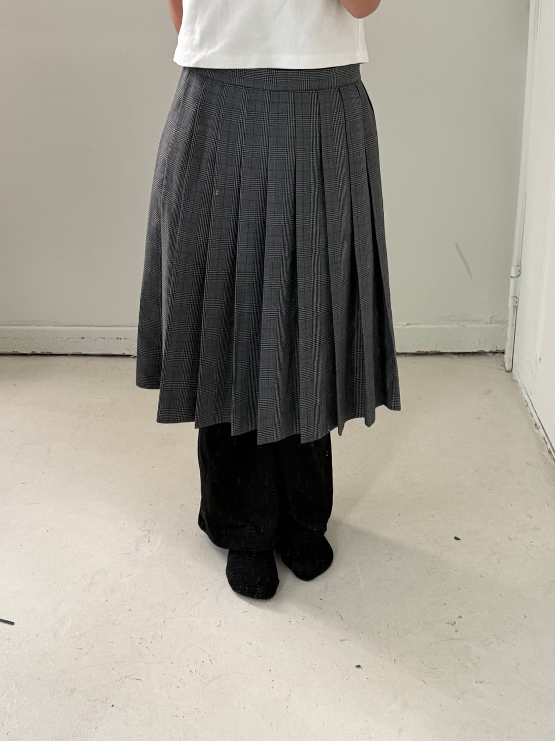 일본빈티지 그레이 체크 핀턱 스커트 (교복) 상품이미지1