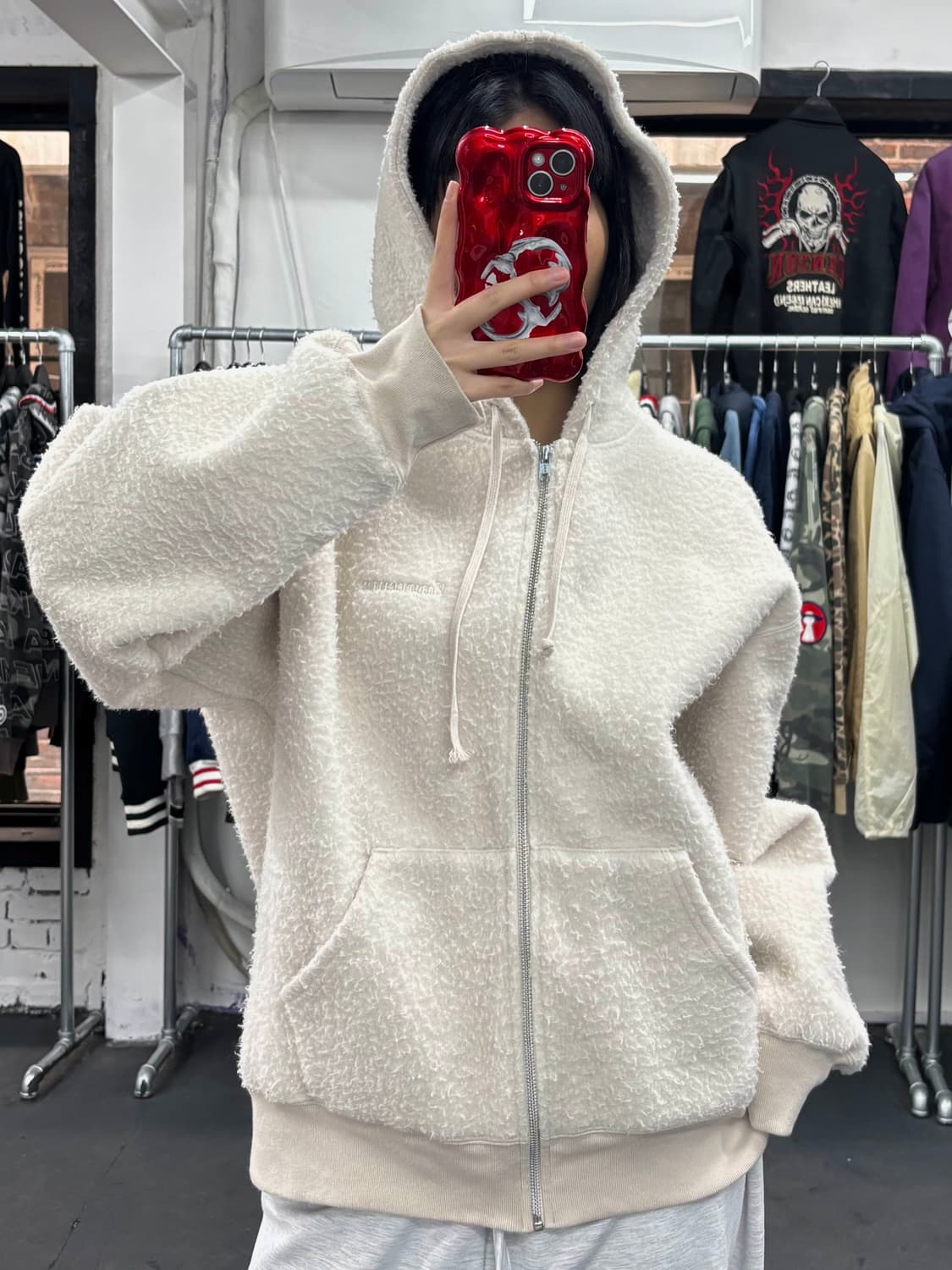 슈프림 플리스 화이트 후드자켓 상품이미지4