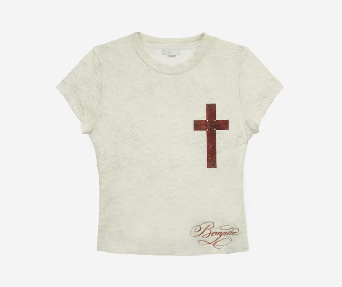 본네 그래픽 오픈 백 슬릿 탑 아이보리 상품이미지1