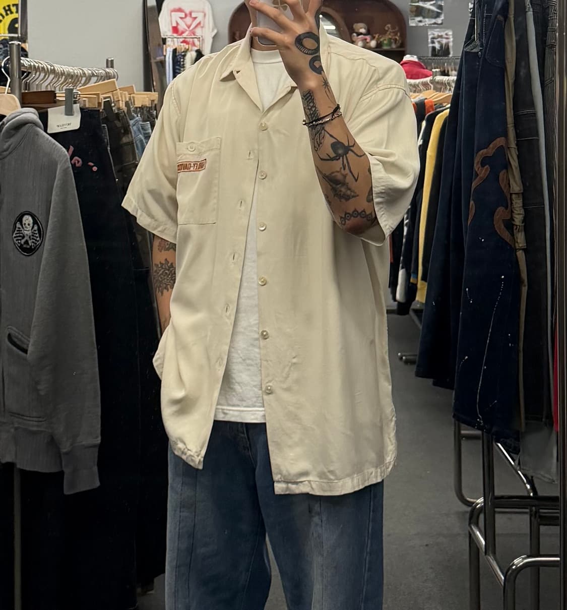 L) 할리데이비슨 빈티지 실크 라이더 바이크 자수 반팔셔츠 상품이미지2