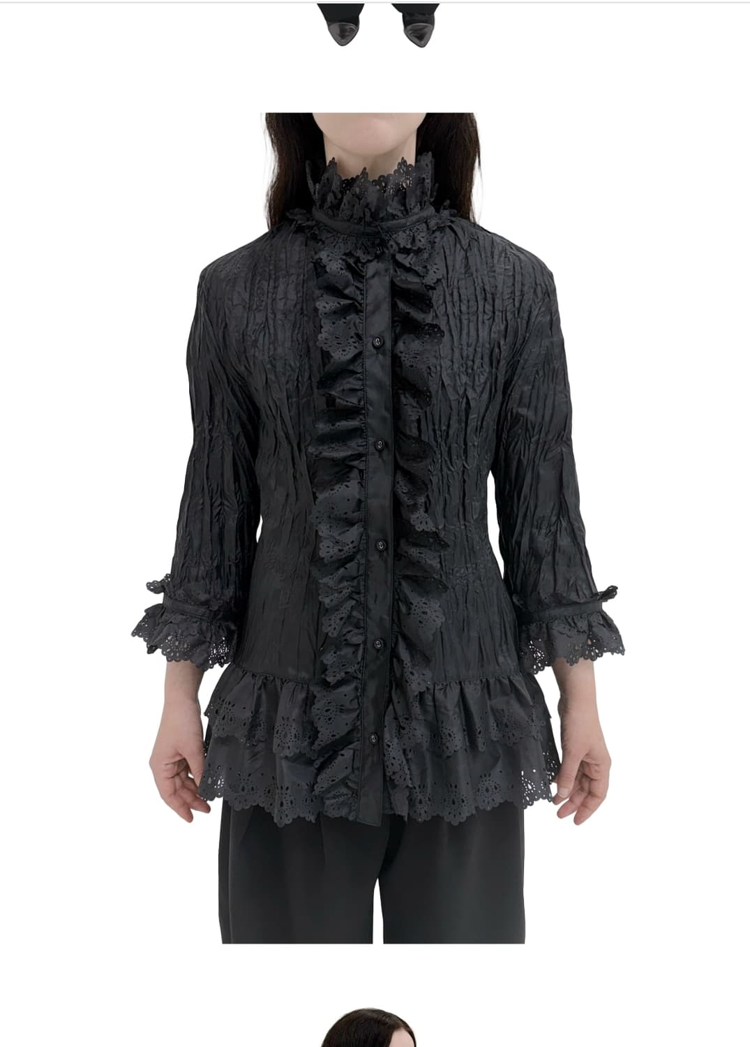 Thornel Punching Blouse - Black 상품이미지2