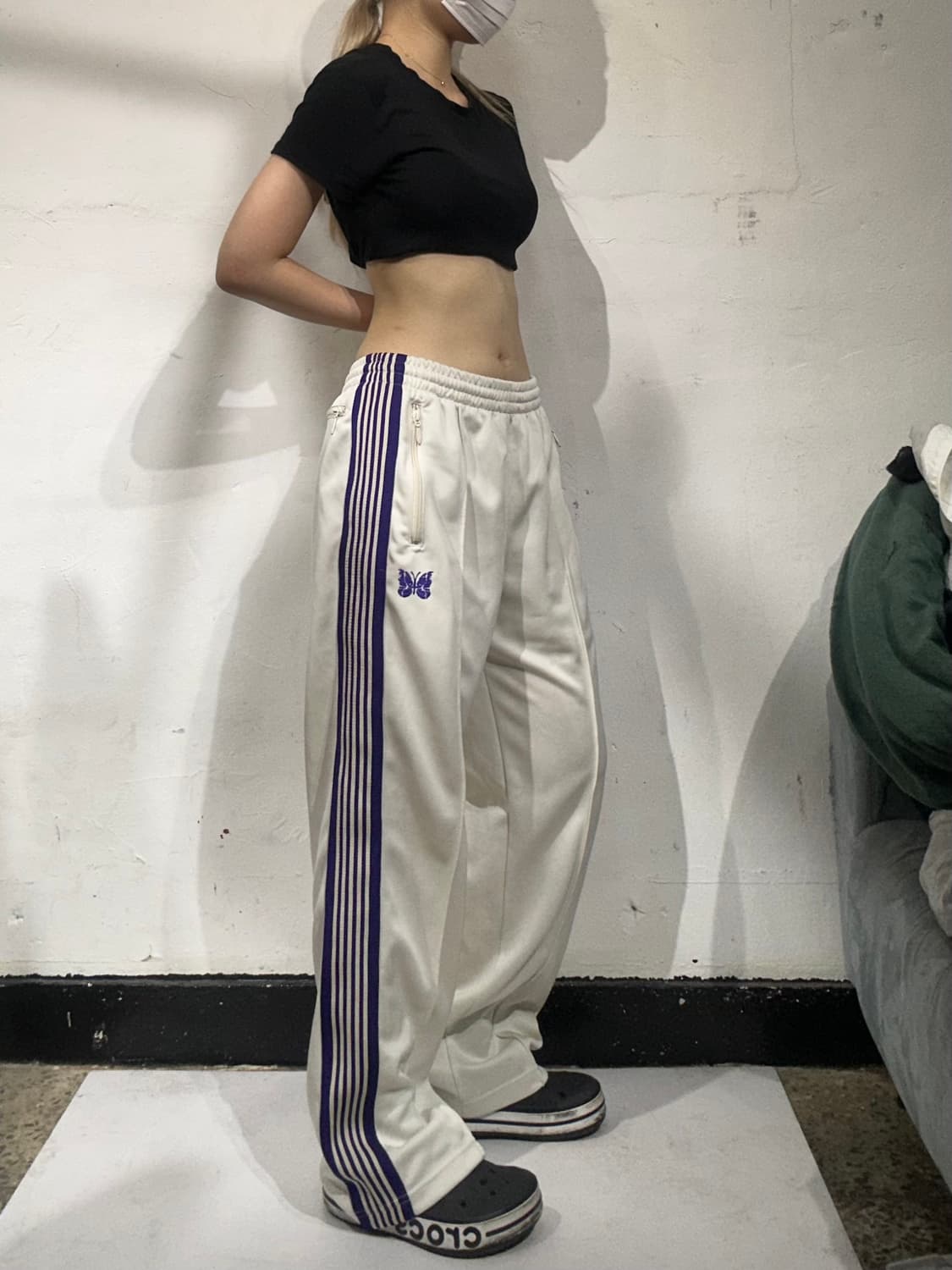 니들스 화이트 퍼플 사이드 라인 와이드 팬츠 S 상품이미지1