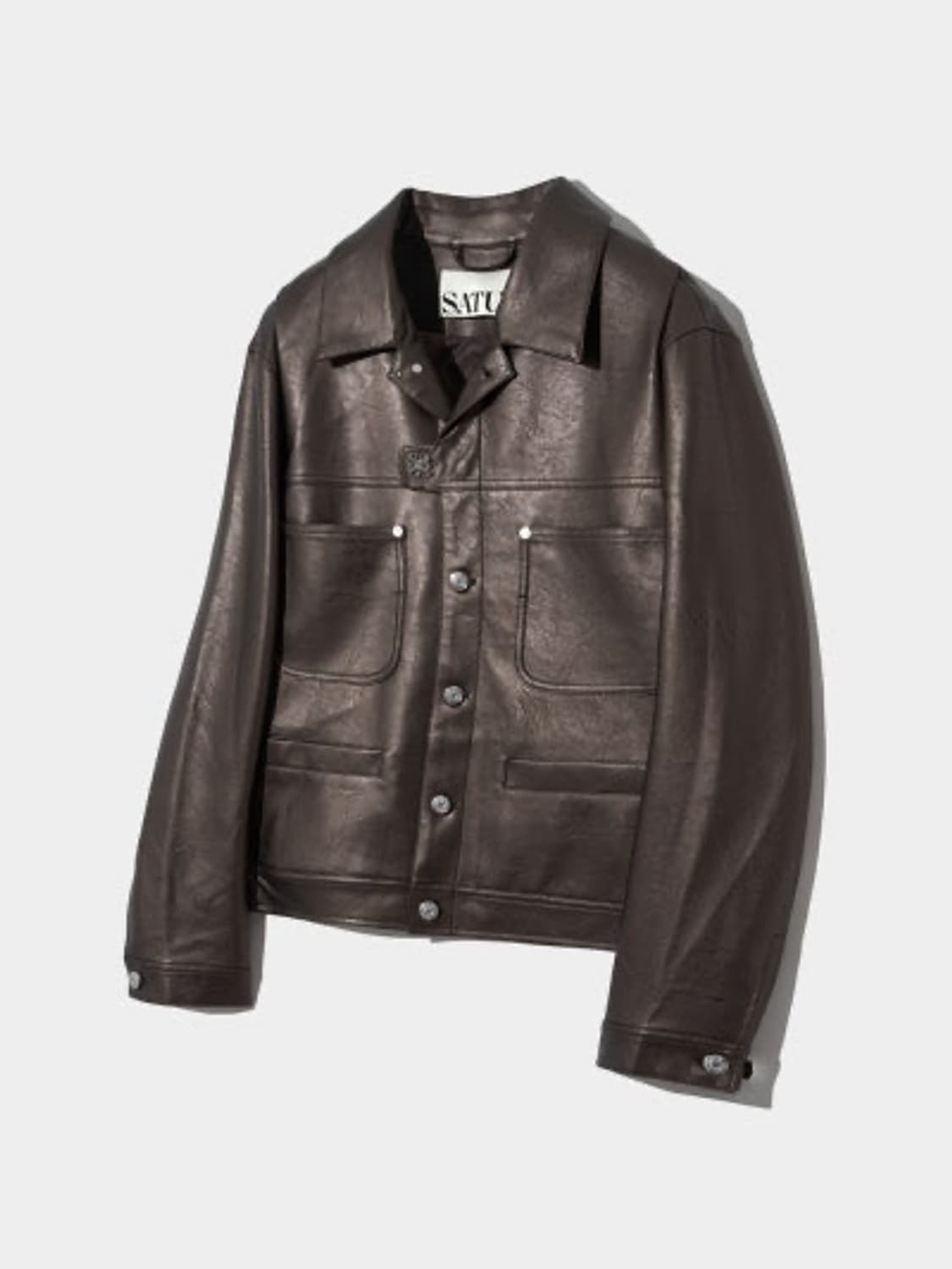Satur Symbol Brooch Faux Leather Jacket 상품이미지1