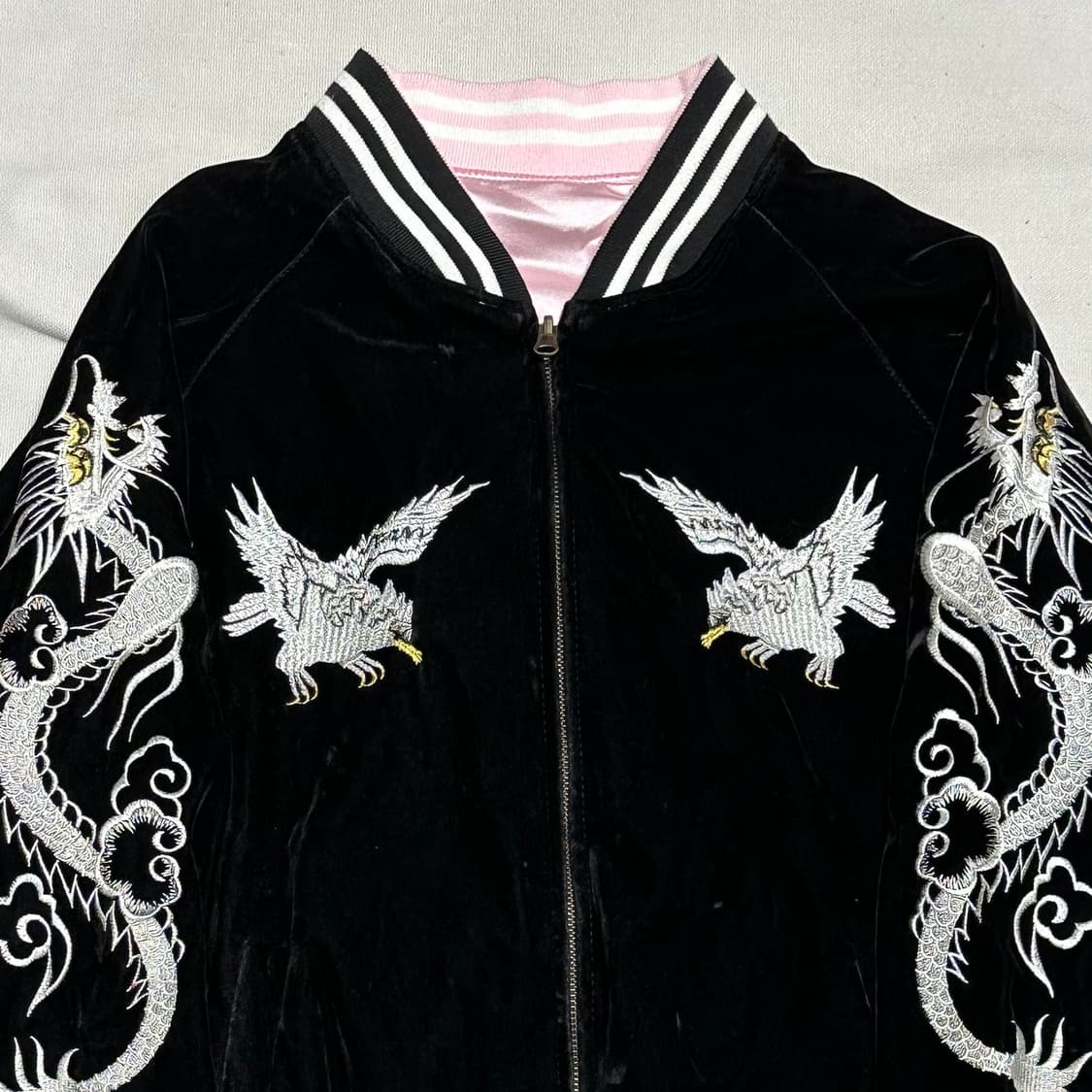 빈티지 독수리 호랑이 자수 리버시블 스카쟌 상품이미지1