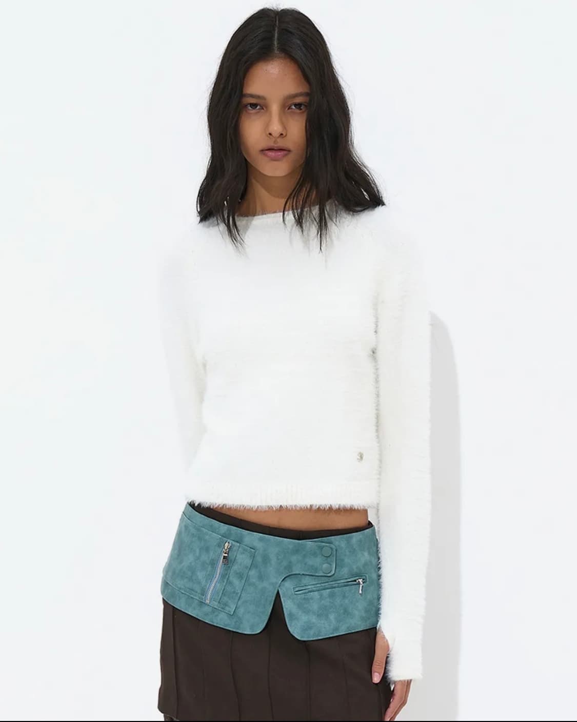 [파르티멘토 우먼] 헤어리 니트 크루넥 화이트 상품이미지1