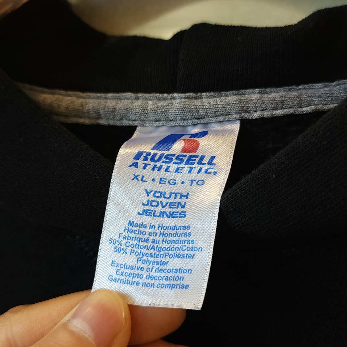 90s 러셀 후드 스웻셔츠 싸커 미국 오리지널 빈티지 레터링 블랙 XL 상품이미지5