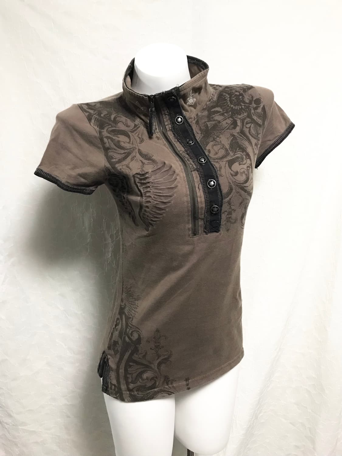 빈티지 glitz 글리츠 펑크 하이넥 카라 반소매 탑 상품이미지2