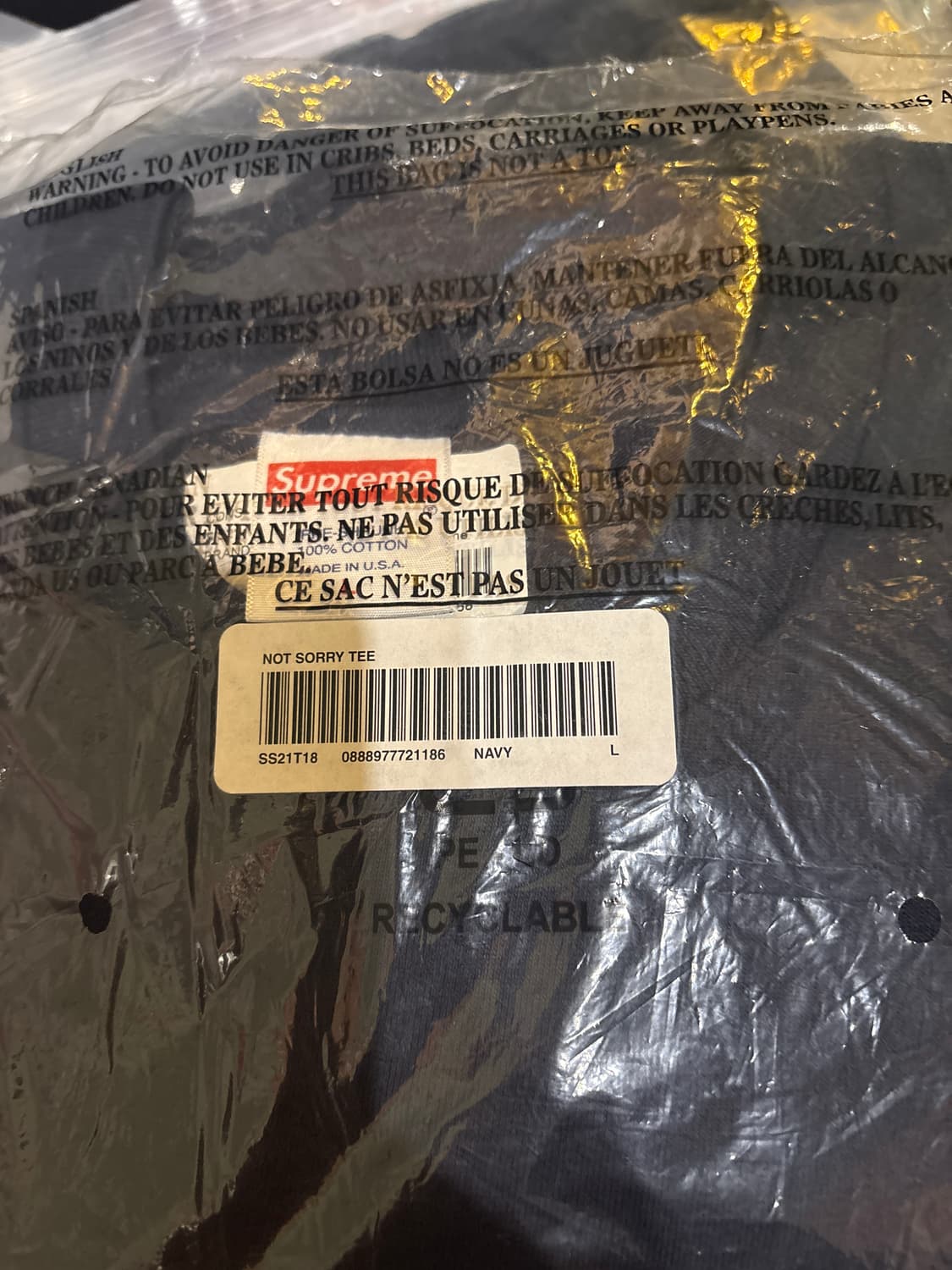 [L]슈프림 낫 쏘리 티셔츠 네이비 - 21SS 상품이미지2