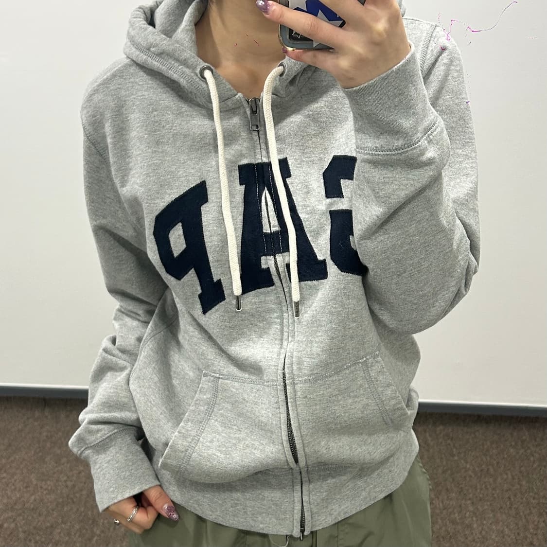 Gap 갭 딥네이비 로고 그레이 후드집업 상품이미지2