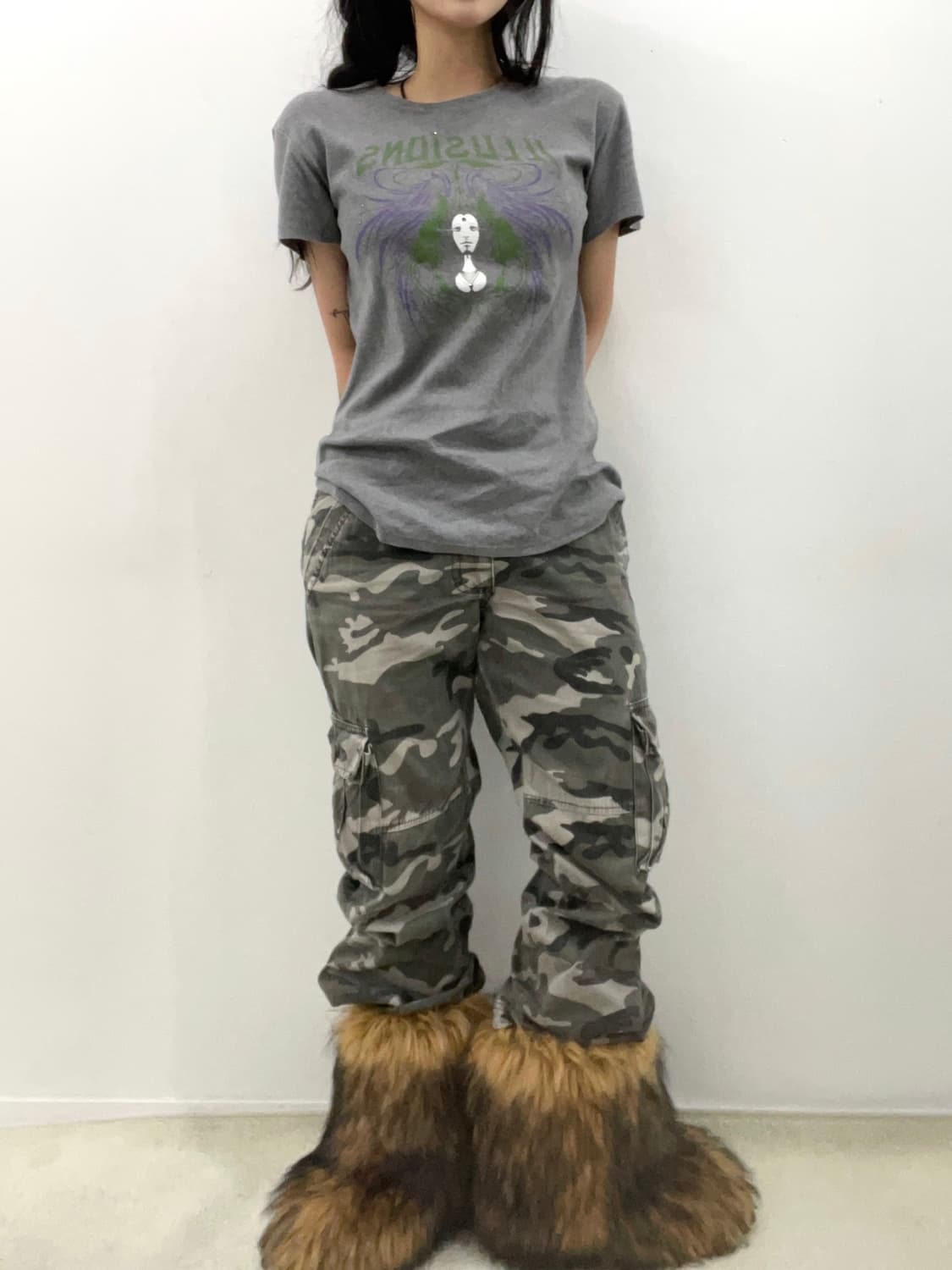 Gray Cubic Ethnic punk T-shirt 상품이미지3