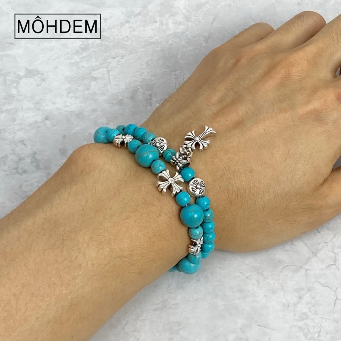 [Unisex] 1+1Set 크로스 터키석 원석 팔찌 상품이미지1